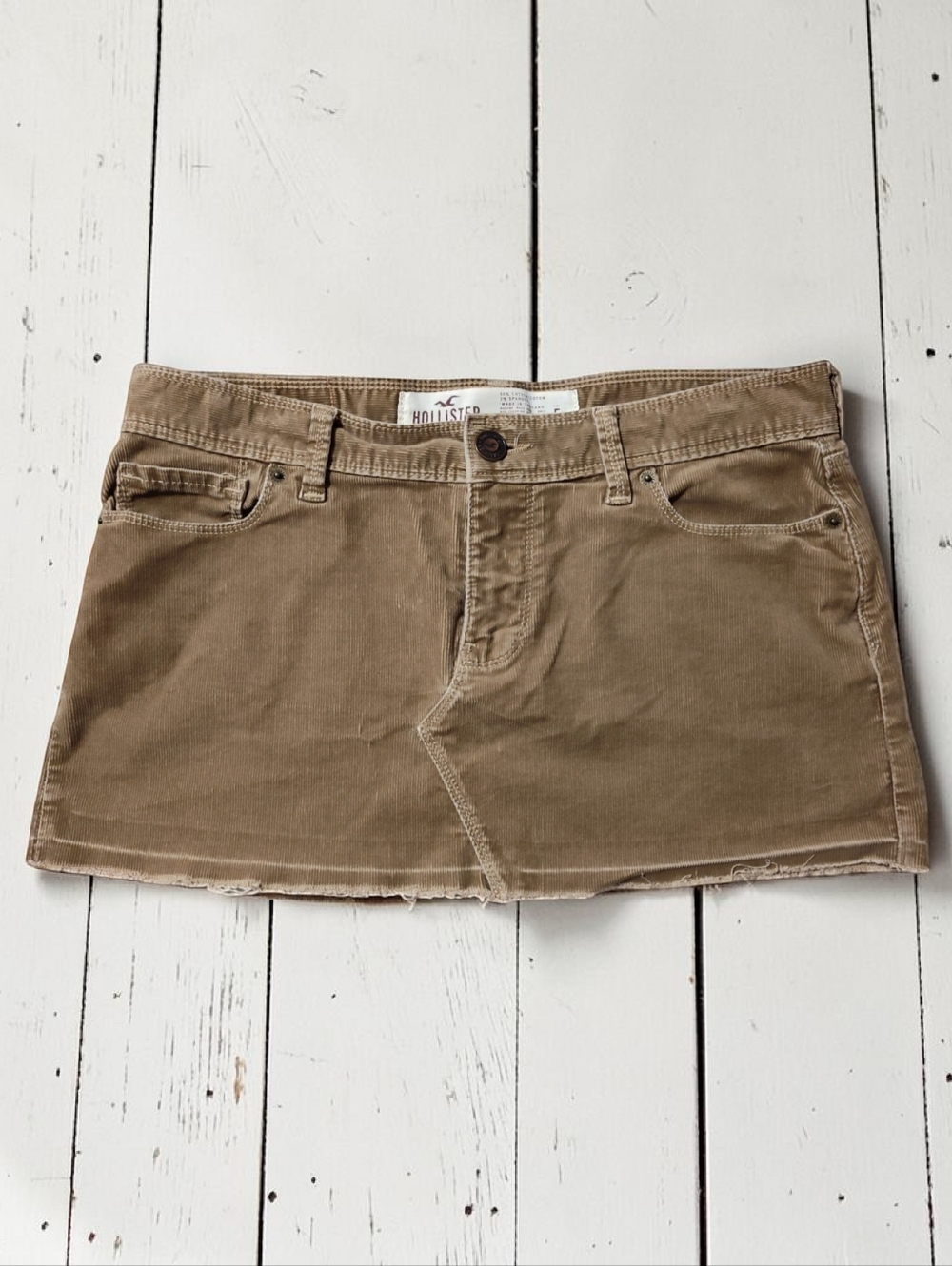 Vintage Hollister Tan Corduroy Low-Rise Micro Mini Skirt, Size 5, Y2K Retro